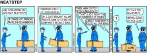 Neatstep attempts secret recycling plan. The Neatstep webcomic series: office humor, travel.