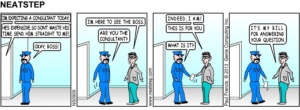 Neatstep combats expensive consultant. The Neatstep webcomic series: tech humor, office humor.
