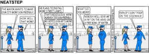 Neatstep complains of dog-friendly city. The Neatstep webcomic series: tech humor, office humor.