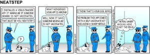 Dog narrowly escapes virus vaccination. The Neatstep webcomic: pandemic.